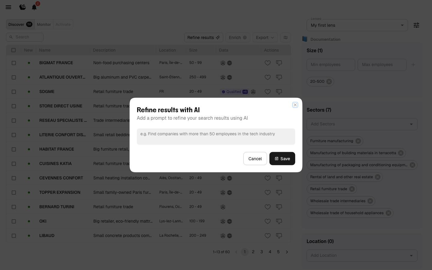 Refine results with AI dialog