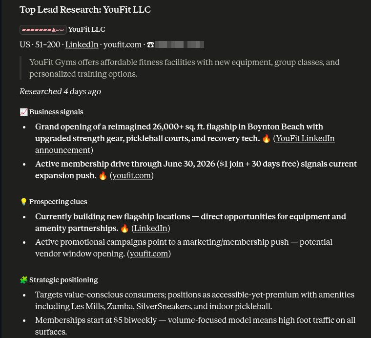 A deep research card on YouFit LLC — business signals, prospecting clues, and strategic positioning